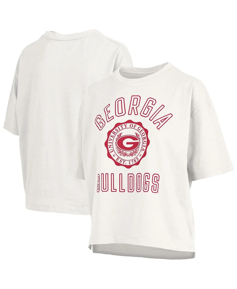 Pressbox Women's White Georgia Bulldogs Motley Crew Bishop Waist Length Oversized Slub T-Shirt