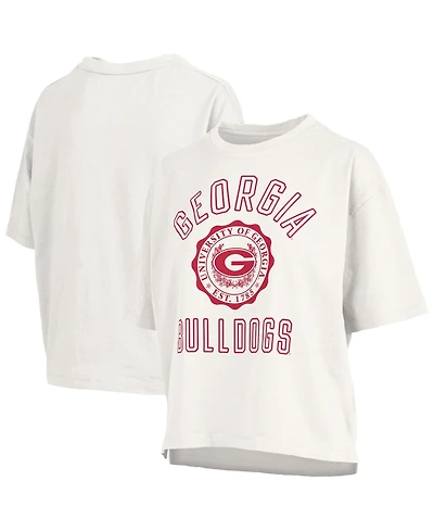 Pressbox Women's White Georgia Bulldogs Motley Crew Bishop Waist Length Oversized Slub T-Shirt