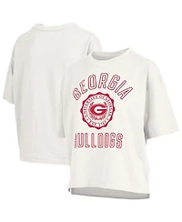 Pressbox Women's White Georgia Bulldogs Motley Crew Bishop Waist Length Oversized Slub T-Shirt