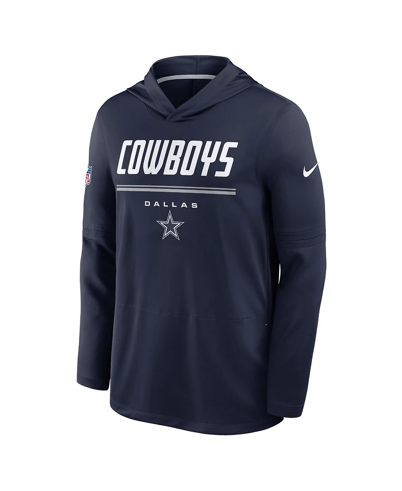 Nike Men's Navy Dallas Cowboys Sideline Lightweight Long Sleeve Hooded Dri-fit T-Shirt