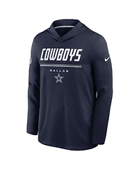Nike Men's Navy Dallas Cowboys Sideline Lightweight Long Sleeve Hooded Dri-fit T-Shirt
