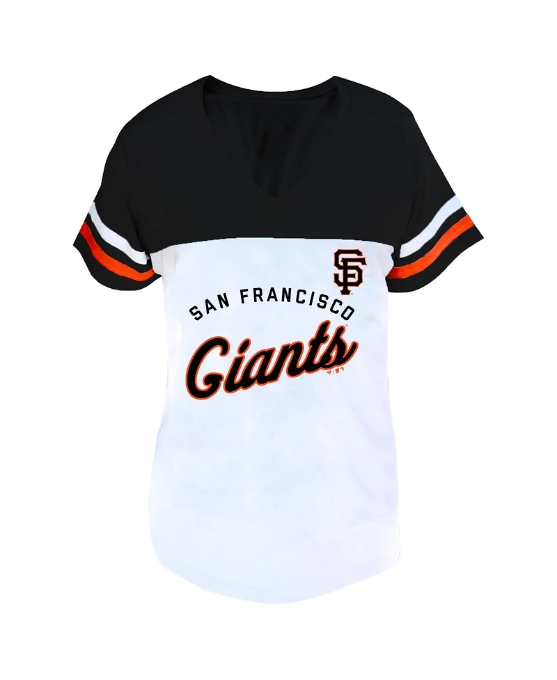 Fanatics Women's White/Black San Francisco Giants Plus Two-Stripe V-Neck T-Shirt