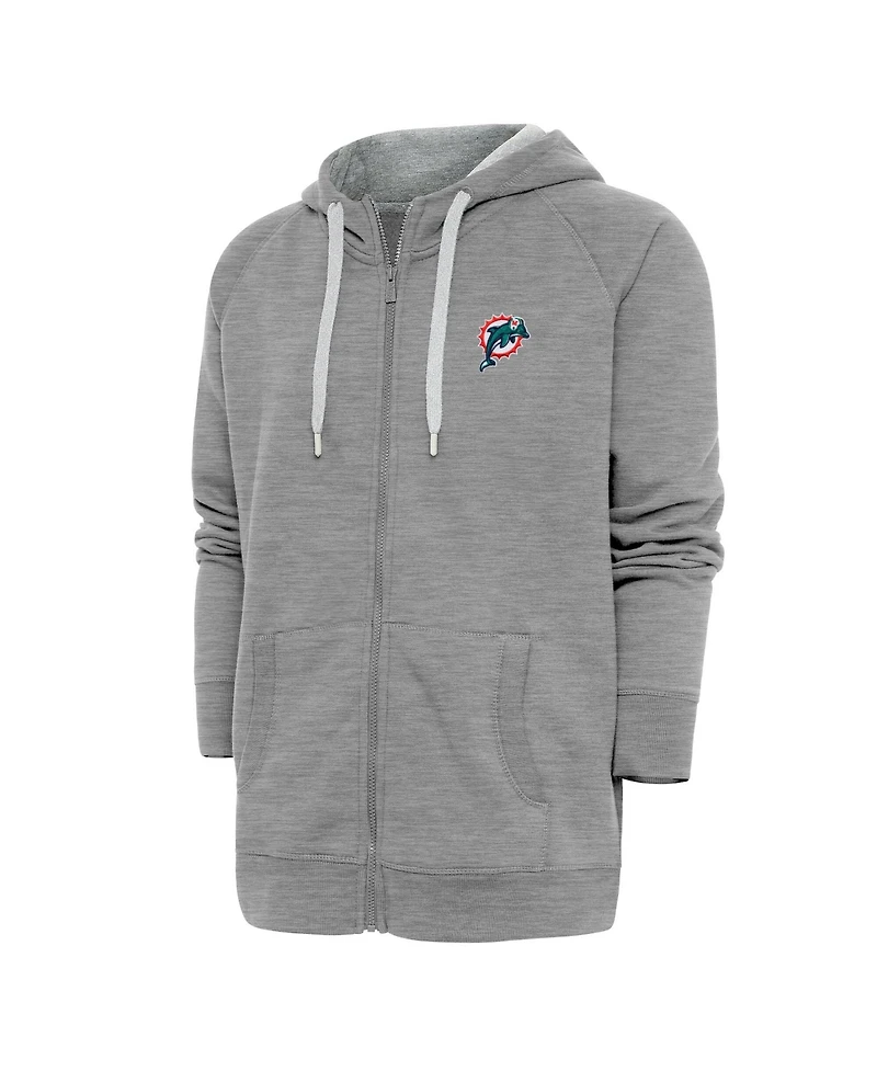 Antigua Men's Heather Gray Miami Dolphins Throwback Logo Victory Full-Zip Hoodie