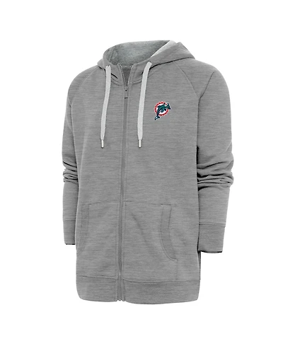 Antigua Men's Heather Gray Miami Dolphins Throwback Logo Victory Full-Zip Hoodie