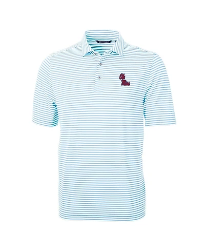 Cutter & Buck Men's Powder Blue Ole Miss Rebels Virtue Eco Pique Stripe Polo Shirt