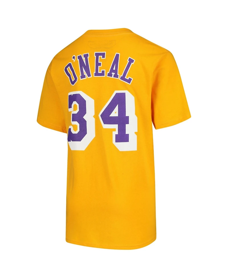Mitchell & Ness Big Boys and Girls Shaquille O'Neal Gold Los Angeles Lakers Hardwood Classics Name Number T-Shirt