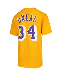 Mitchell & Ness Big Boys and Girls Shaquille O'Neal Gold Los Angeles Lakers Hardwood Classics Name Number T-Shirt