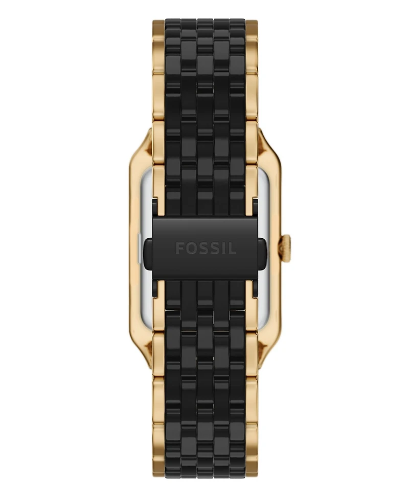 Fossil Women's Raquel Three-Hand Date Gold-Tone Stainless Steel and Black Ceramic Watch 26mm