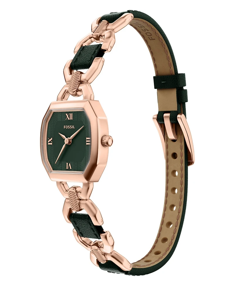 Fossil Women's Harlow Three-Hand Green Leather and Rose Gold-Tone Stainless Steel Watch 22mm