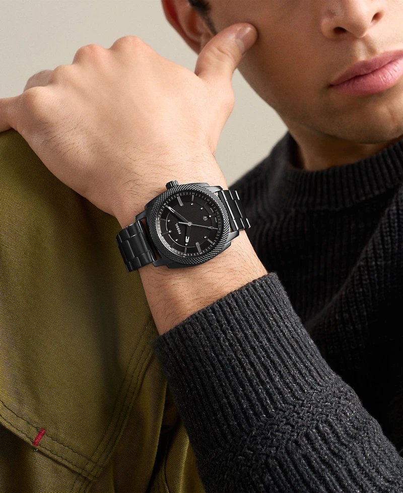 Fossil Men's Machine Three-Hand Date Black Stainless Steel Watch 41mm
