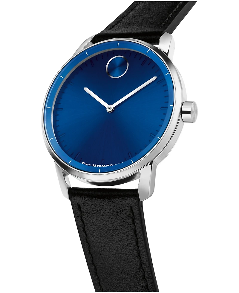 Movado Men's Bold Echo Swiss Quartz Black Leather Watch 40mm