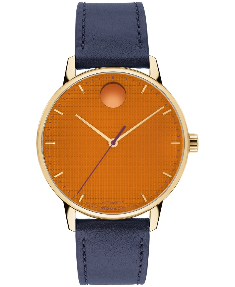 Movado Men's Movado Face Swiss Quartz Navy Leather Watch 39mm