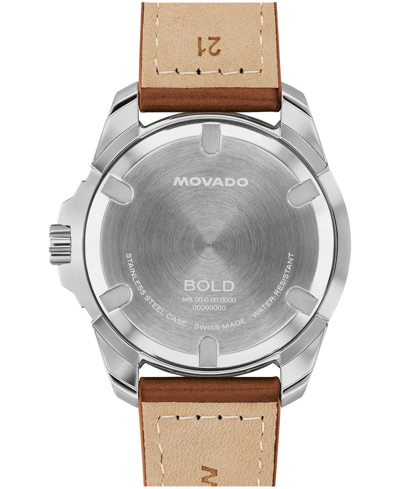Movado Men's Bold Verso S Swiss Quartz Cognac Leather Watch 42mm