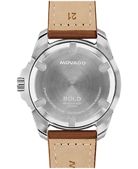Movado Men's Bold Verso S Swiss Quartz Cognac Leather Watch 42mm