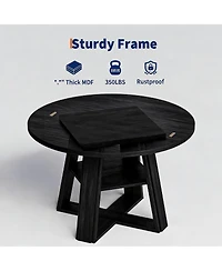 homfan Modern Farmhouse 43" Round Dining Table - Wooden Pedestal with Built-in Storage Shelf, Space-Saving for Apartments, Seats 2-4