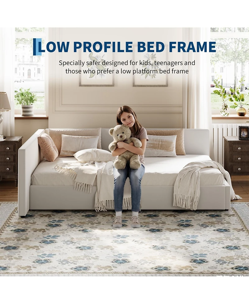 gaomon Twin Velvet Daybed with Extended Headboard, Guardrails, Upholstered Sofa Bed, Adjustable