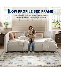 gaomon Twin Velvet Daybed with Extended Headboard, Guardrails, Upholstered Sofa Bed, Adjustable