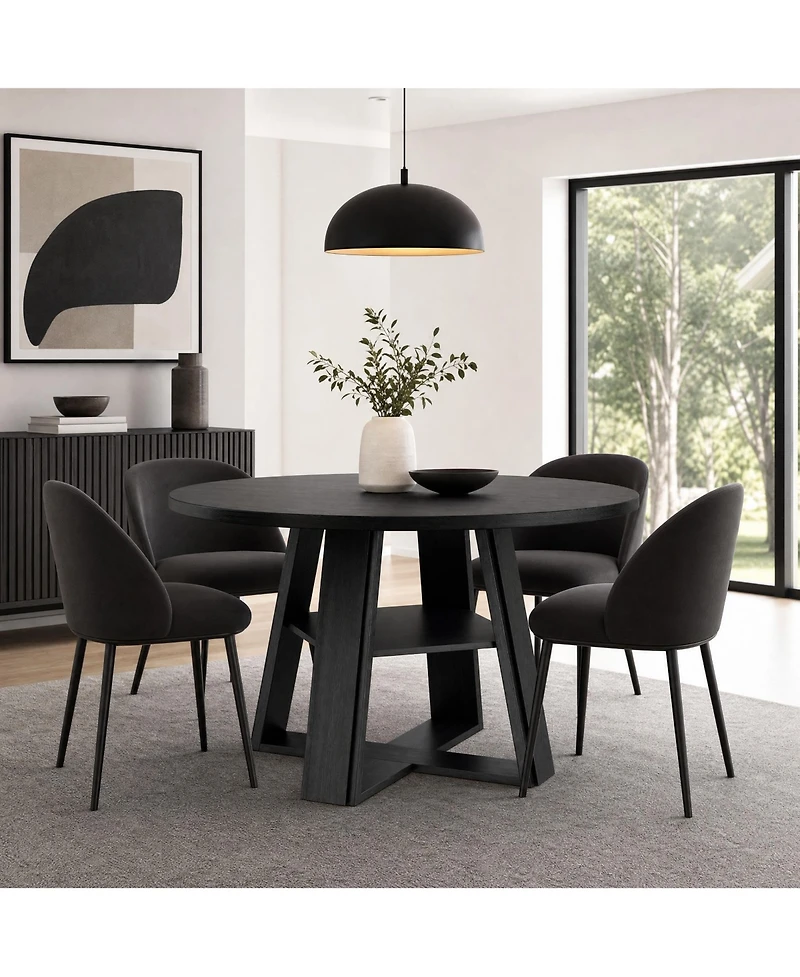 gaomon 43" Round Modern Farmhouse Dining Table for 2-4, Circular Kitchen with Pedestal Base and Storage Shelf, Compact Room