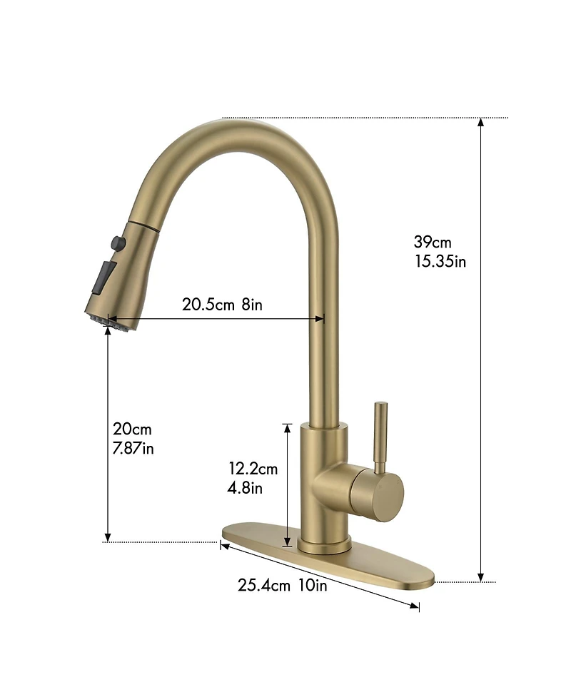 Phying Nickel Gold Kitchen Sink Faucet with Deck Plate Kitchen Faucets with Pull out Sprayer Single Handle Kitchen Faucet