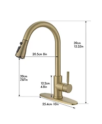 Phying Nickel Gold Kitchen Sink Faucet with Deck Plate Kitchen Faucets with Pull out Sprayer Single Handle Kitchen Faucet