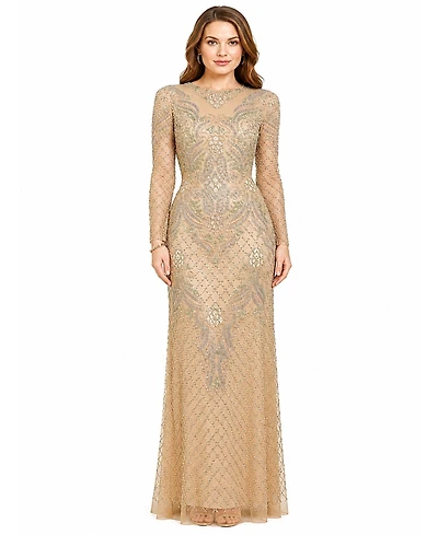 Lara Women's Long Sleeve Beaded Gown