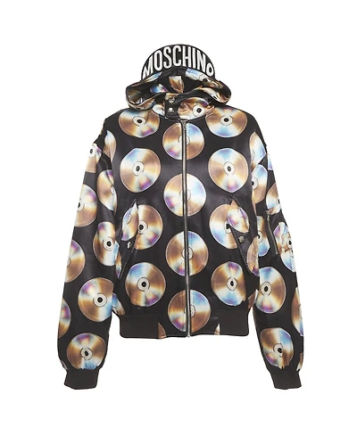 Pre-Owned Moschino Women's Disc Printed Cotton Knit Hooded Sweatshirt