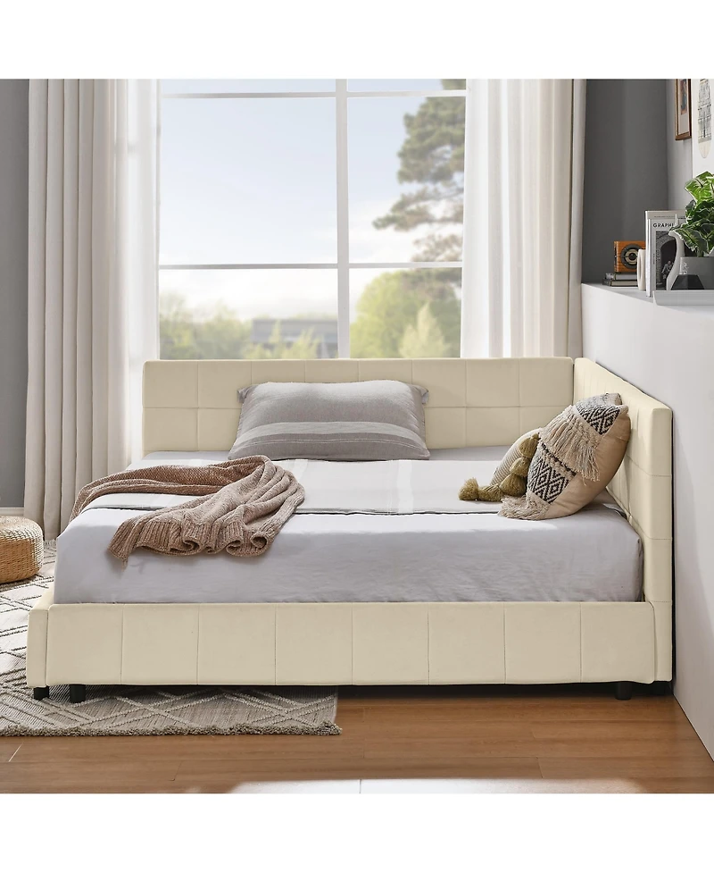Clihome Full Daybed with Trundle Drawer - Velvet Upholstered Bed Frame Comfortable Backrest and Armrests