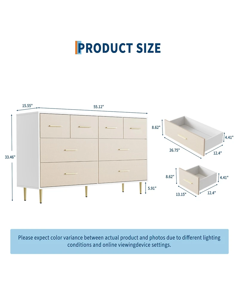 gaomon Set of 2 Dresser Modern 8-Drawer Wooden Nightstand with Handles and Legs, Linen-Textured Surface, Tv Stand for Bedroom Living Room