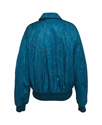 Pre-Owned Versace Women's Teal Nylon Barocco Bomber Jacket