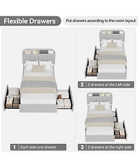 gaomon Twin Xl Bed Frame with Storage Headboard, Boucle Kids Bed Frame with 2 Drawers, Upholstered Platform Bed Frame with Bookcase