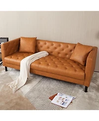 gaomon 81" Faux Leather Sofa with 2 Pillows, Button-Tufted 3 Seater Sofa, Mid-Century Modern Contemporary Upholstered Couch with Deep Seat