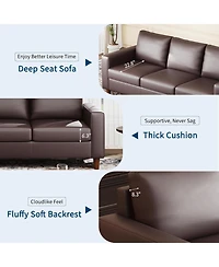 gaomon 85" Leather Couch for Living Room, Modern Leather Sofa with Padded Backrest, Upholstered Sofa with Deep Seat, 3-seat Sofa for Living Room