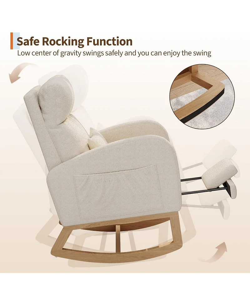 gaomon Teddy Fleece Rocking Chair with Footrest, Modern Nursery Glider Chair with Side Pockets and Pillow