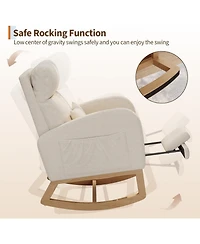 gaomon Teddy Fleece Rocking Chair with Footrest, Modern Nursery Glider Chair with Side Pockets and Pillow