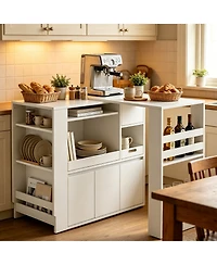 gaomon Extendable Kitchen Counter and Microwave Stand with Drawers, 39-67 in. Wide, Wood-Grain Finish