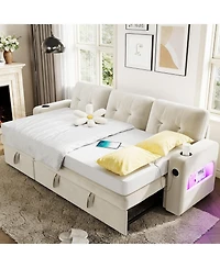 gaomon 84 Inch Sleeper Sofa Couch for Living Room, L-Shaped Sofa, Convertible Pull Out Sofa Bed with Storage, Charging Station, Led Lights