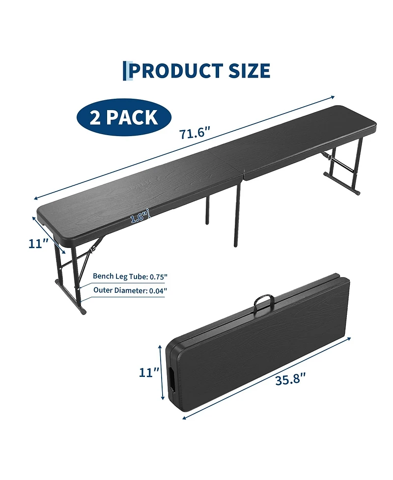 gaomon piece Portable Heavy-Duty 6FT Folding Outdoor Benches for Patio, Picnic, Camping