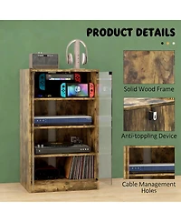 Clihome 4-Tier Media Storage Cabinet, Audio Rack with Tempered Glass Doors - Adjustable Shelves