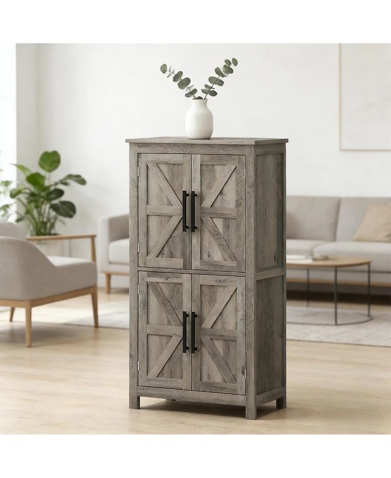 Clihome Farmhouse Storage Cabinet Rustic Floor Cabinet with Barn Door, Adjustable Shelves
