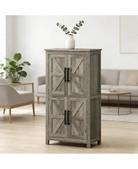 Clihome Farmhouse Storage Cabinet Rustic Floor Cabinet with Barn Door, Adjustable Shelves