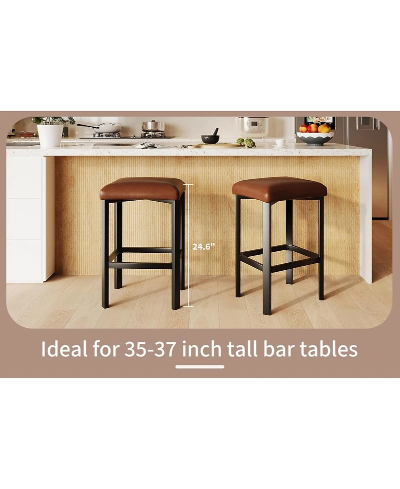 gaomon 24 Inches BarStools Set of 4, Pu Leather Kitchen Chairs with 2 Inch Thick Upholstery, Counter Height Bar Stools, Sturdy Metal Base