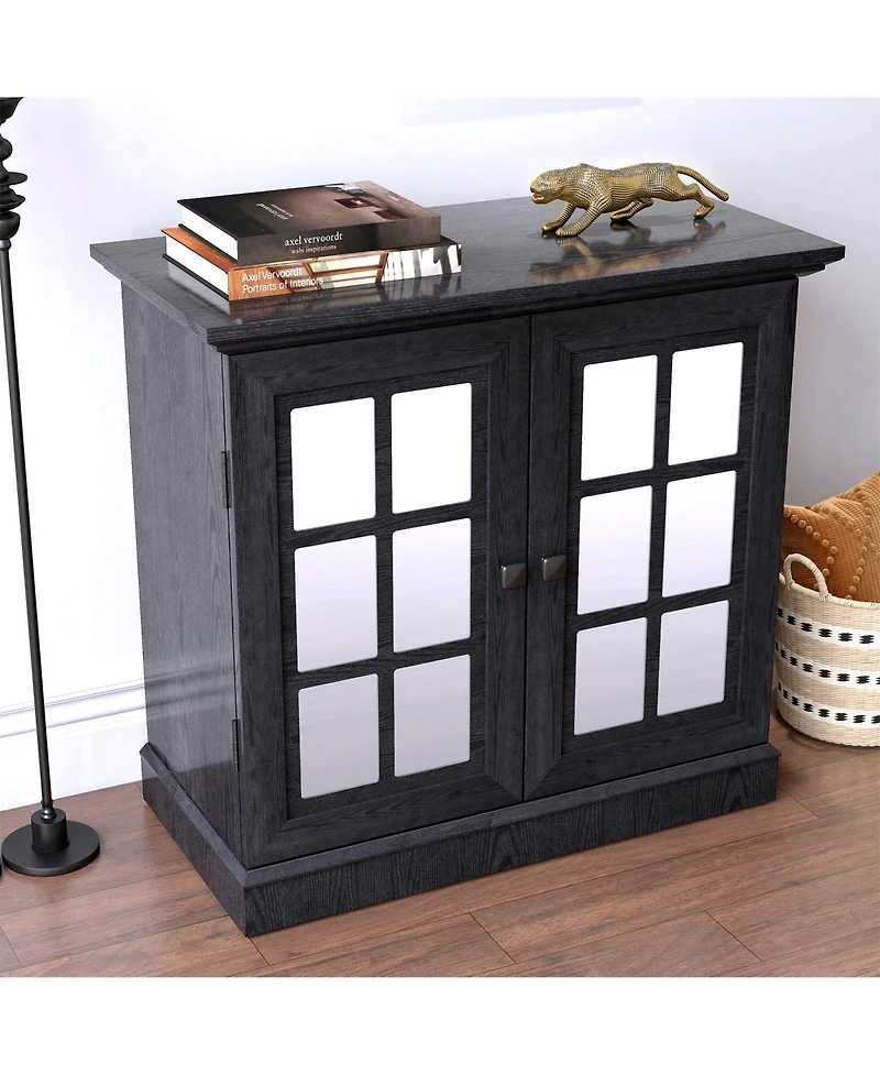 Clihome Modern Mdf Storage Cabinet with 2 Acrylic Mirror Doors, Adjustable Shelves, Metal Handles