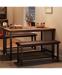 gaomon Dining Table Set for 4, Kitchen Table with 2 Upholstered Benches, Wood Kitchen Dining Room