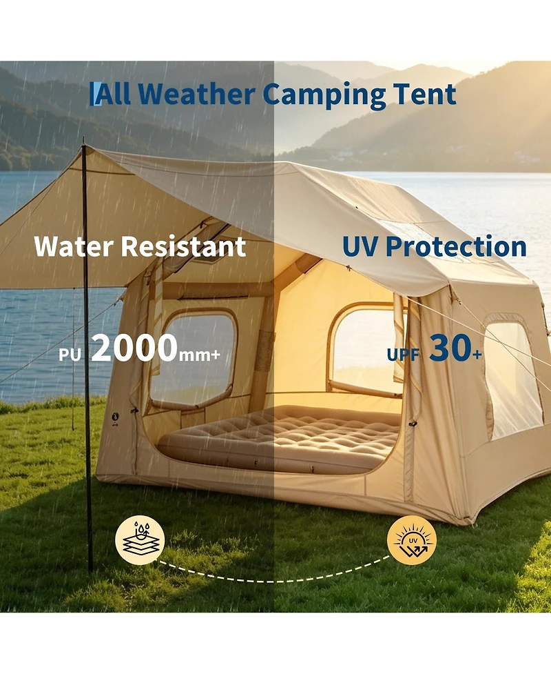 gaomon 10.5ft x 8.2ft Quick Setup Inflatable Camping Tent, Air Glamping Tent for 2-6 Person for Camping, Beach, Outdoor with Canopy