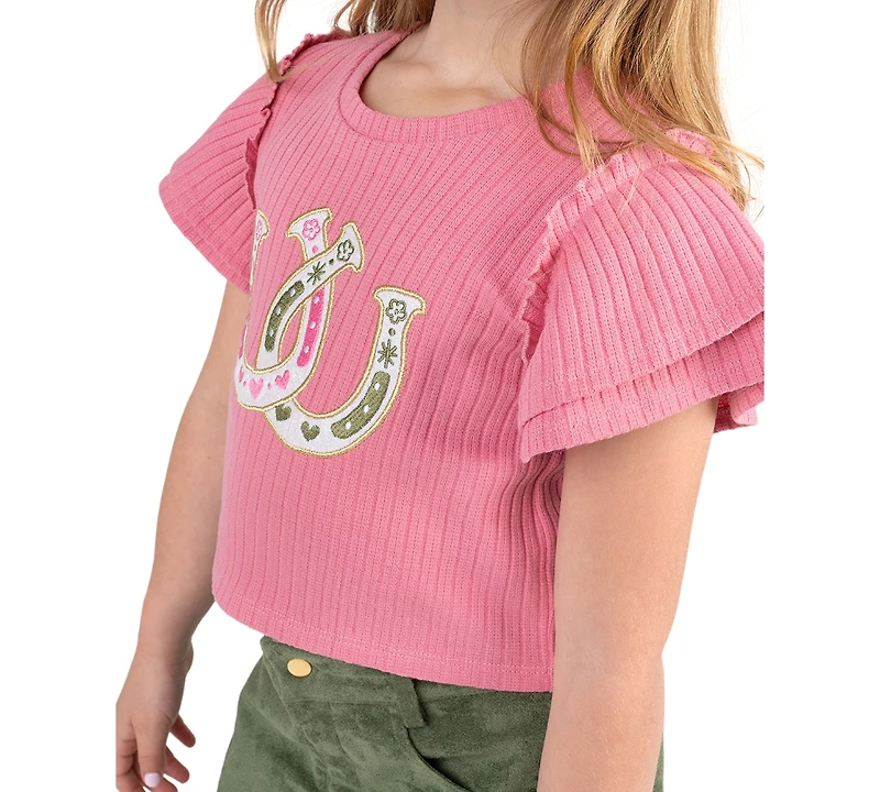 Rare Editions Girls' 2T-6X Applique Knit Top and Suede Fringe Skirt, 2-Piece Set