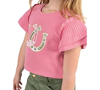 Rare Editions Girls' 2T-6X Applique Knit Top and Suede Fringe Skirt, 2-Piece Set
