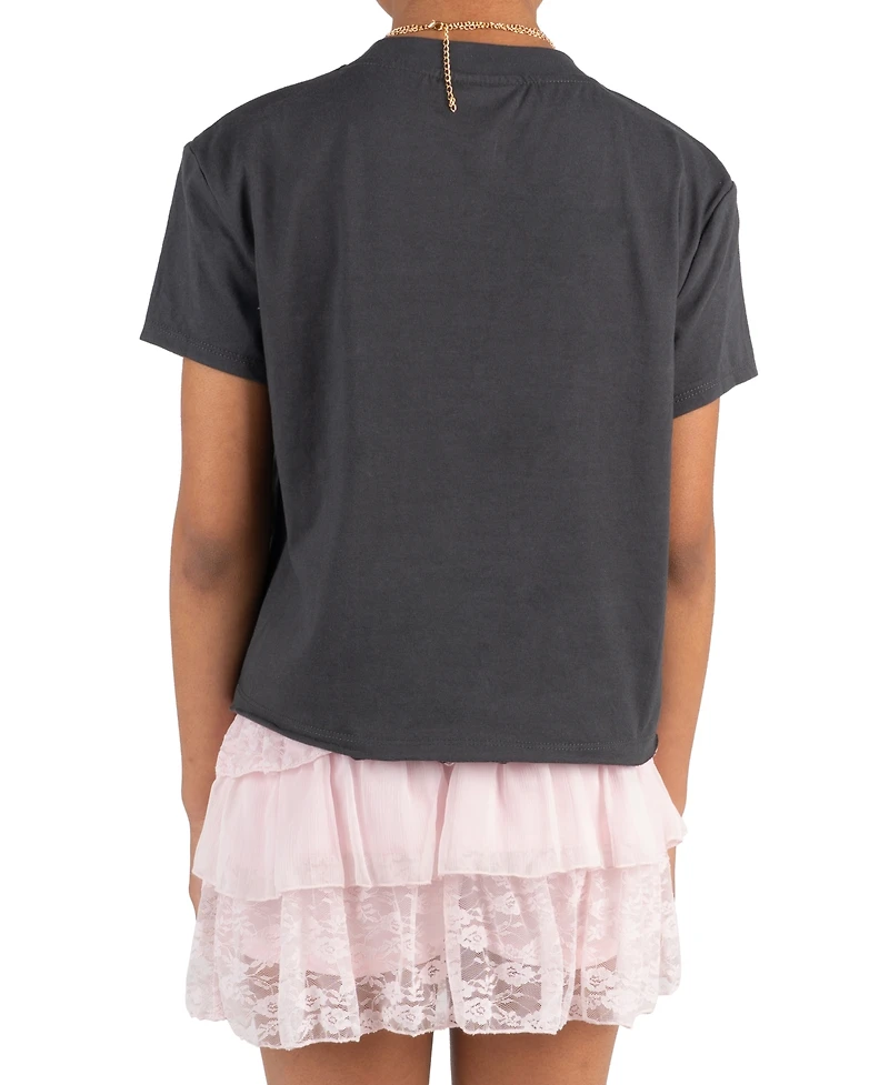 Tween Diva Girls' 7-12 Western Graphic T-Shirt, Mixed Media Tiered Skort and Necklace, 3-Piece Set