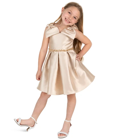 Rare Editions Girls' 2T-6X Mikado Bow Shoulder Pleated Dress