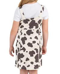 Rare Editions Girls' 2T-6X Cow Print Twill Jumper and T-Shirt, 2-Piece Set