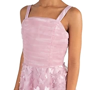 Rare Editions Girls' 7-16 Ruched Glitter Mesh Bodice Soutache High-Low Dress